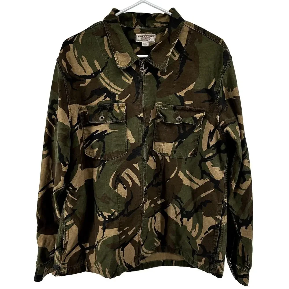 Wallace & Barnes J.Crew Shirt Jacket Camouflage Cotton Canvas Zip Up Green Large